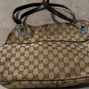 Gucci Tan and Brown Monogram Shoulder Bag